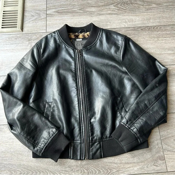 Ci Sono By Cavalini Black Faux Leather Bomber Jacket - Picture 4 of 16